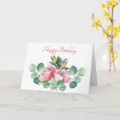 Rozen en Eucalyptus Waterverf Verjaardag Kaart (Gele Bloem)
