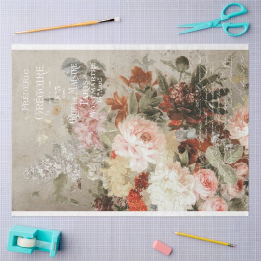 Rozen en Franse Ephemera-ontkoppeling Tissuepapier (Craft)