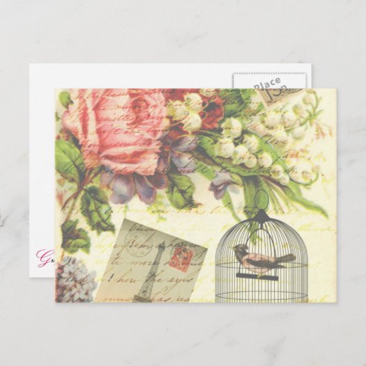  Rozen en gekookte vogel Briefkaart (Voorkant / Achterkant)