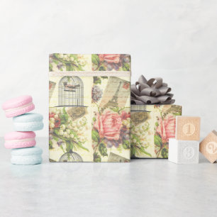 Rozen en gekookte vogel Cadeaupapier