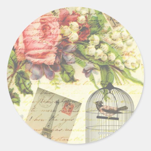  Rozen en gekookte vogel Ronde Sticker (Voorkant)