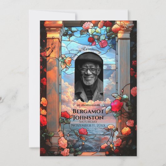 Rozen en Glas in lood begrafenis Aankondiging (Voorkant)