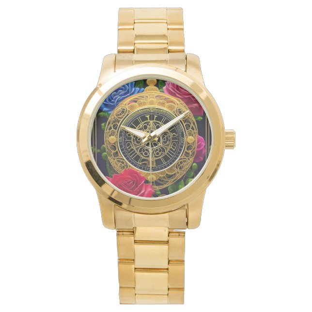 Rozen en Gouden Filigraan Horloge (Voorkant)