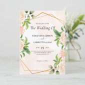 Rozen en gouden Lijst bruiloft Kaart (Staand voorkant)