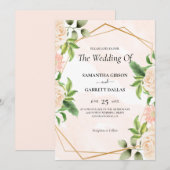 Rozen en gouden Lijst bruiloft Kaart (Voorkant / Achterkant)