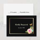 Rozen en gouden Lijst RSVP Kaartje (Voorkant / Achterkant)