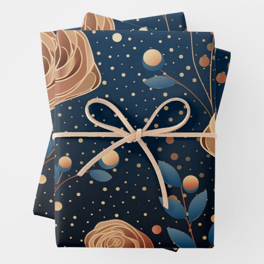 rozen en gouden polka dotes inpakpapier vel (In situ)