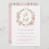 Rozen en Gouden Script | Baby Shower Kaart (Voorkant / Achterkant)