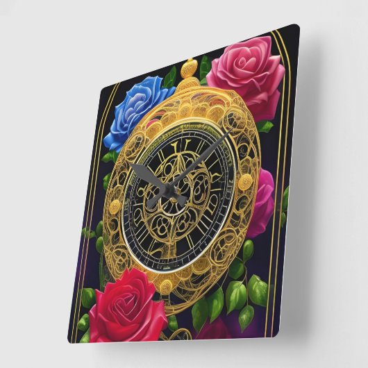 Rozen en goudmakreel vierkante klok (Hoek)