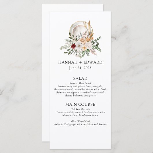 Rozen en groen Eenvoudige bruiloft Menu