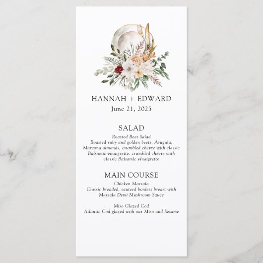 Rozen en groen Eenvoudige bruiloft Menu (Voorkant)