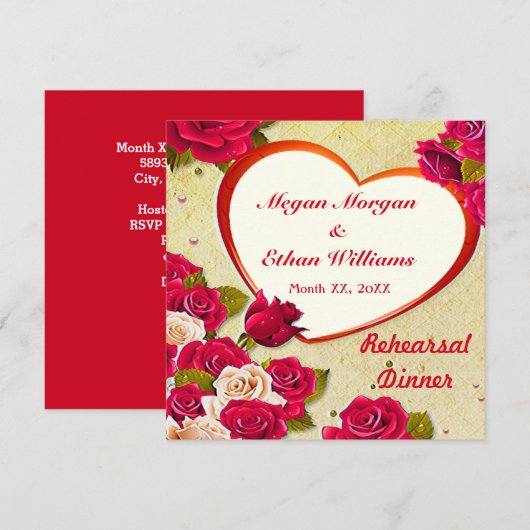 Rozen en Hart Lijst Repetitie Diner Flat Kaart (Voorkant / Achterkant)