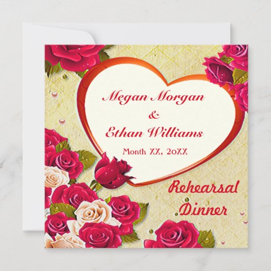 Rozen en Hart Lijst Repetitie Diner Flat Kaart (Voorkant)