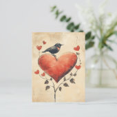 Rozen en harten Bird Love  Briefkaart (Staand voorkant)
