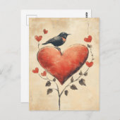 Rozen en harten Bird Love  Briefkaart (Voorkant / Achterkant)