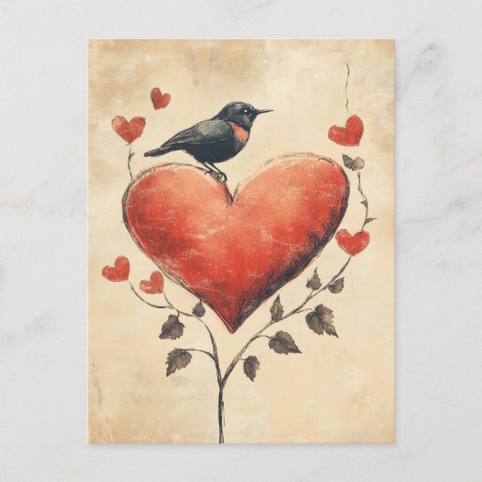 Rozen en harten Bird Love  Briefkaart (Voorkant)