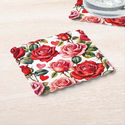 Rozen en harten kartonnen onderzetters (Gebogen)