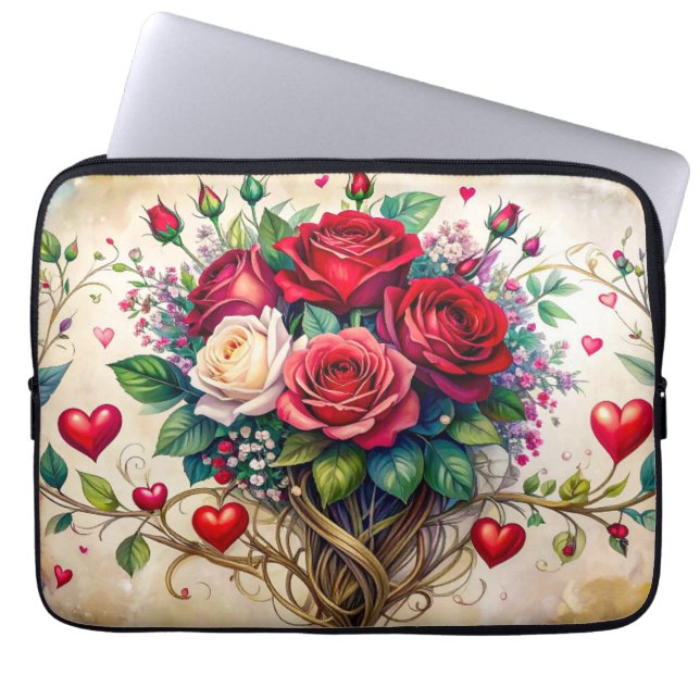 Rozen en harten laptop sleeve (Voorkant)