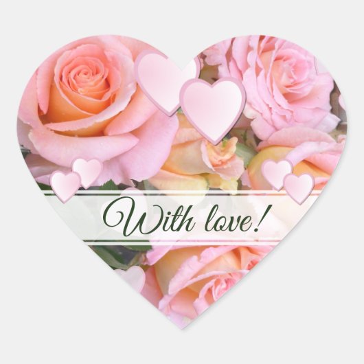  Rozen en harten met liefde Hart Sticker (Voorkant)