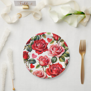 Rozen en harten papieren bordje