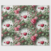 Rozen en harten Valentijnen dag inpakpapier (Vlak)
