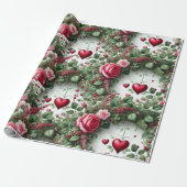 Rozen en harten Valentijnen dag inpakpapier (Uitgerold)