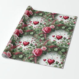 Rozen en harten Valentijnen dag inpakpapier