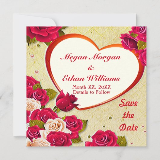 Rozen en het Lijst van het Hart sparen de Vlakke K Save The Date (Voorkant)