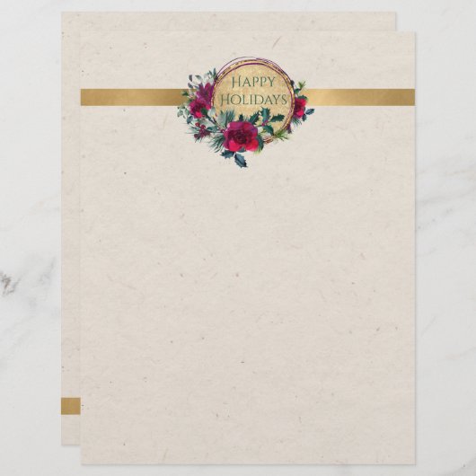 Rozen en Holly Fancy Persoonlijke Letterhead Briefhoofd (Voorkant / Achterkant)