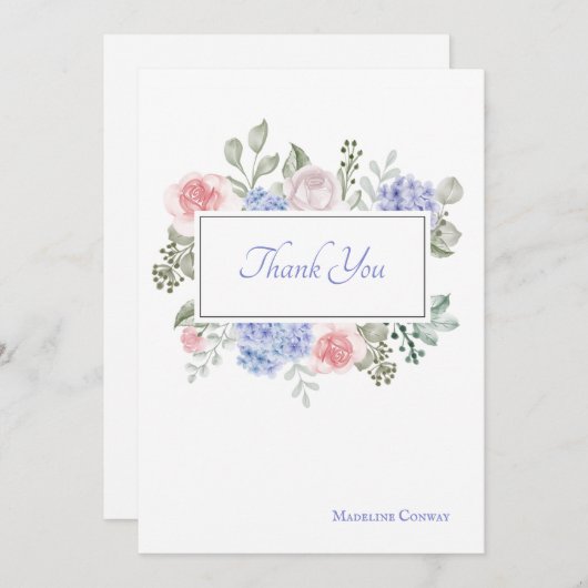 Rozen en hydrangeas Hartelijk dank Bedankkaart (Voorkant / Achterkant)