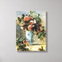 Rozen en Jasmine in een Delft Vase Renoir Fine Art Canvas Afdruk