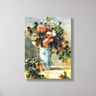 Rozen en Jasmine in een Delft Vase Renoir Fine Art Canvas Afdruk