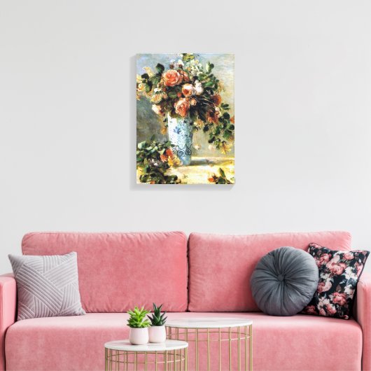 Rozen en Jasmine in een Delft Vase Renoir Fine Art Canvas Afdruk (Insitu (Woonkamer))