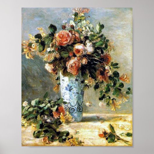 Rozen en Jasmine in een Delft Vase Renoir Fine Art Poster (Voorkant)