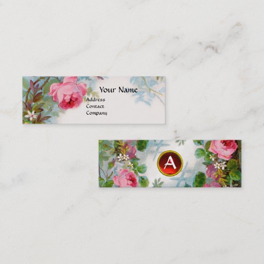 ROZEN EN JASMINEN FLORAL MONOGRAM RED GEM MINI VISITEKAARTJE (Voorkant / Achterkant)