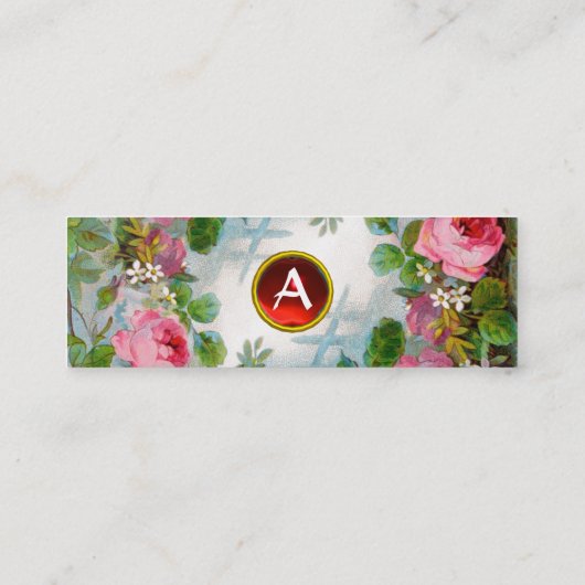 ROZEN EN JASMINEN FLORAL MONOGRAM RED GEM MINI VISITEKAARTJE (Achterkant)