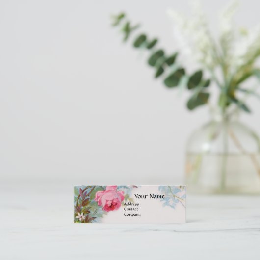 ROZEN EN JASMINEN FLORAL MONOGRAM RED GEM MINI VISITEKAARTJE (Staand voorkant)