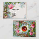 ROZEN en JASMINEN MONOGRAM GEM rood linnen Visitekaartje (Voorkant / Achterkant)