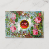 ROZEN en JASMINEN MONOGRAM GEM rood linnen Visitekaartje (Achterkant)