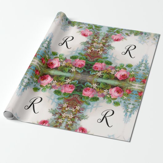 ROZEN EN JASMINES FLORALE MONOGRAAM CADEAUPAPIER (Uitgerold)