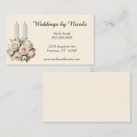 Rozen en kaarsen Wedding Planner Visitekaartje (Voorkant / Achterkant)