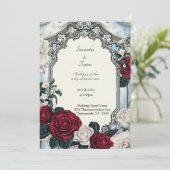 Rozen en kant ingelijst Gotische bruiloft Kaart (Staand voorkant)