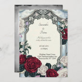 Rozen en kant ingelijst Gotische bruiloft Kaart (Voorkant / Achterkant)