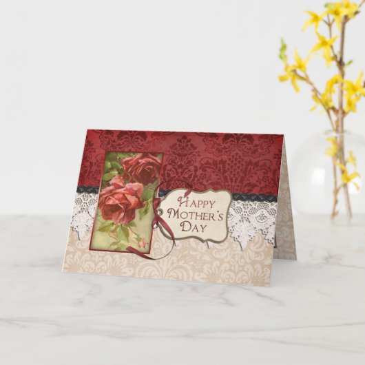 Rozen en Kant Moederdag Kaart (Gele Bloem)