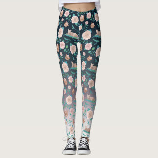Rozen en katten met metalen achtergrond leggings