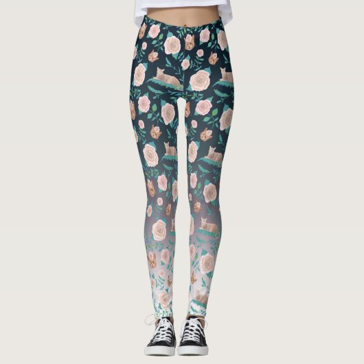 Rozen en katten met metalen achtergrond leggings (Voorkant)
