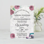 Rozen en klassieke auto bruiloft uitnodiging (Staand voorkant)