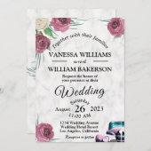 Rozen en klassieke auto bruiloft uitnodiging (Voorkant / Achterkant)