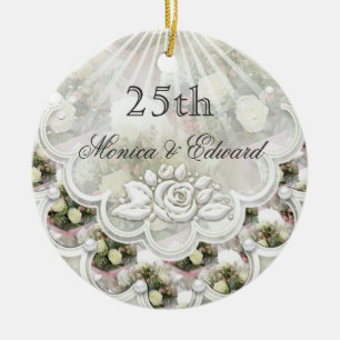 Rozen en laces 25th Wedding Jubileum ornament
