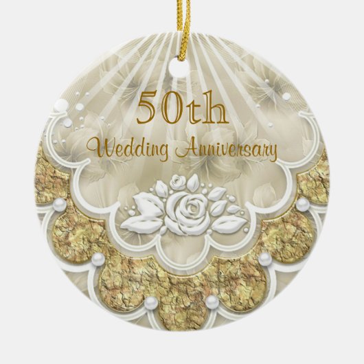 Rozen en laces 50th Wedding Jubileum-versiering Keramisch Ornament (Voorkant)